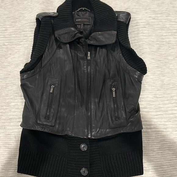 EUC BCBG Viggo Black Leather and Knit Vest size medium - Picture 4 of 15